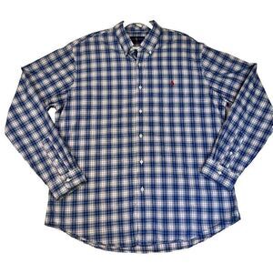 Polo Ralph Lauren Tartan Blue Plaid‎ Long Sleeve Shirt Sim Fit Size 2XL XXL